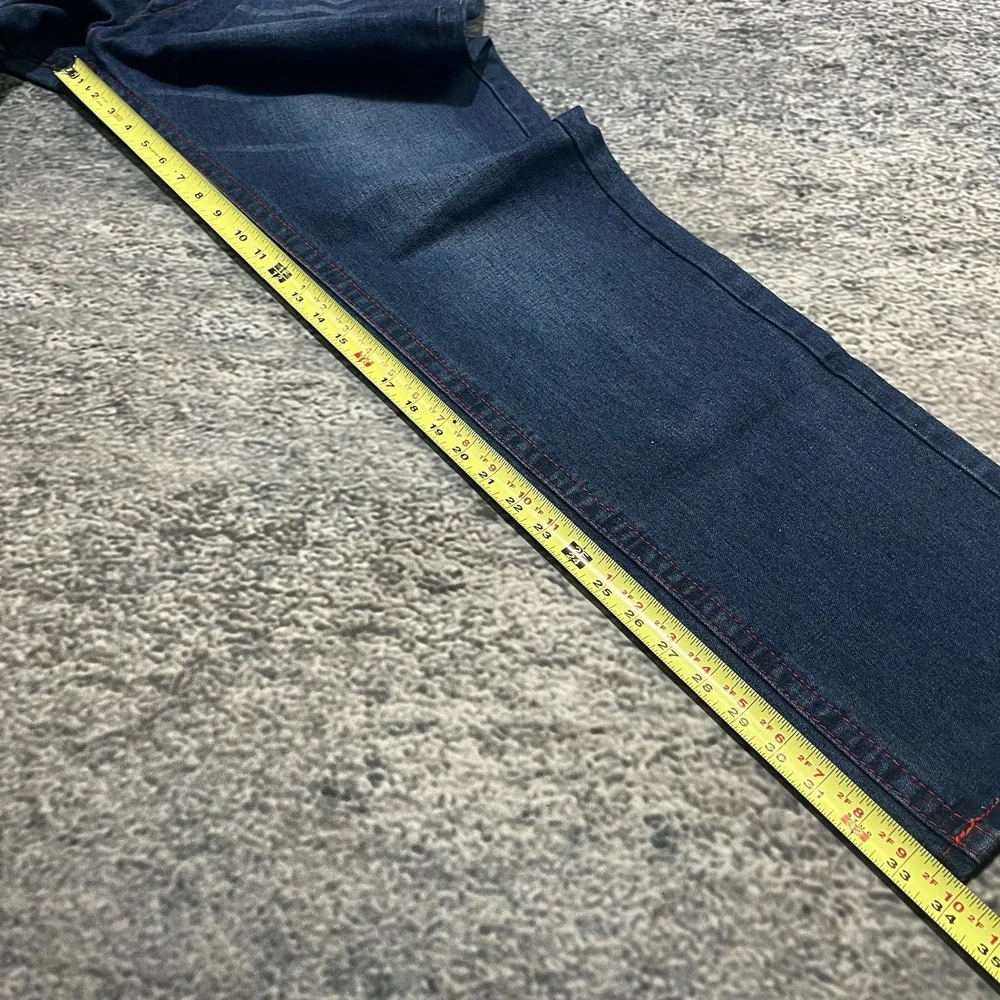 True Religion Straight Jeans Mens 38x34 Blue Red Stitched Logo‎ Flap Pockets Y2K